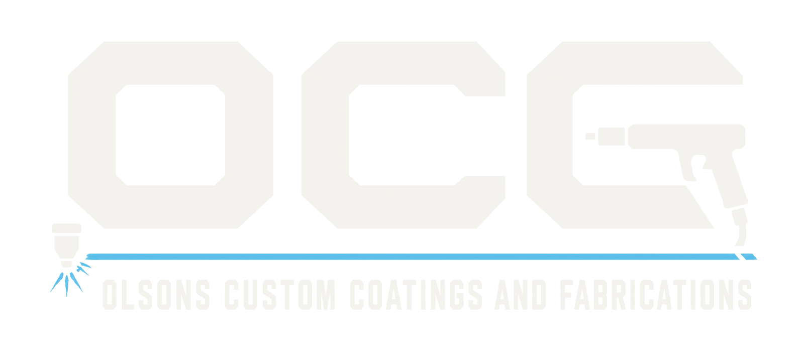 OCC — Olsons Custom Coatings and Fabrications logo with plasma cutter and powder coating gun